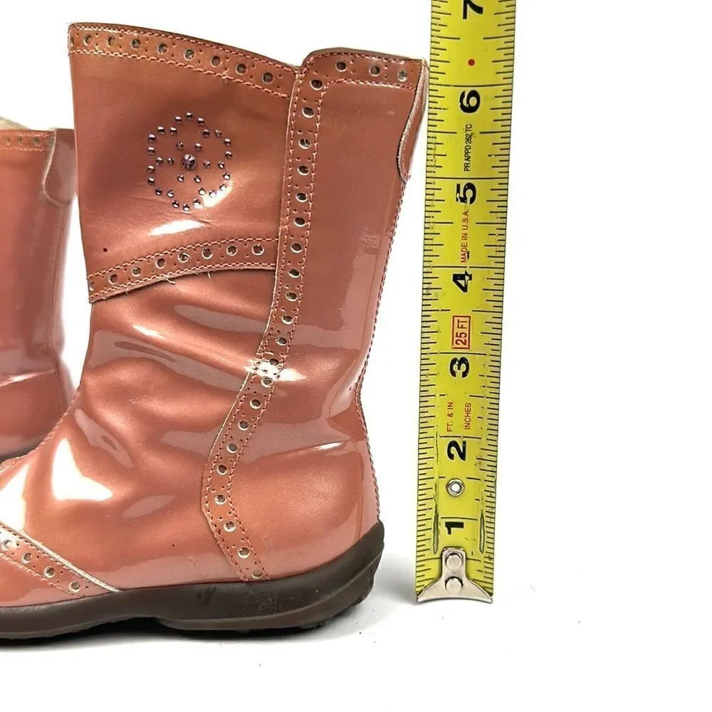 IACOVELLI Italy Little Girl Dusty Pink Patent Leather Boots Rhinestones 9-9,5